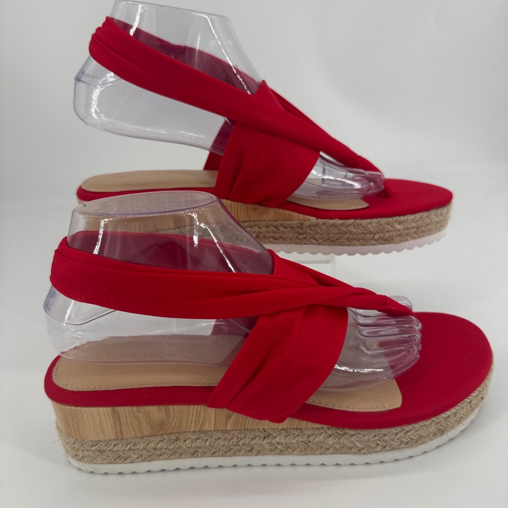 Shoedazzle Ailya Red Platform Espadrille Wedge Sandals Women 8.5 Ankle Tie Thong